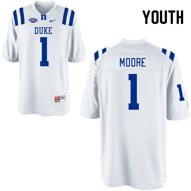 Youth #1 Terry Moore Duke Blue Devils College Football Jerseys Stitched-White